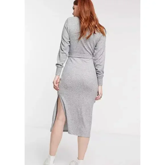 NWOT Topshop Long Sleeve Knit Midi Dress in Heather Gray - Picture 6 of 14